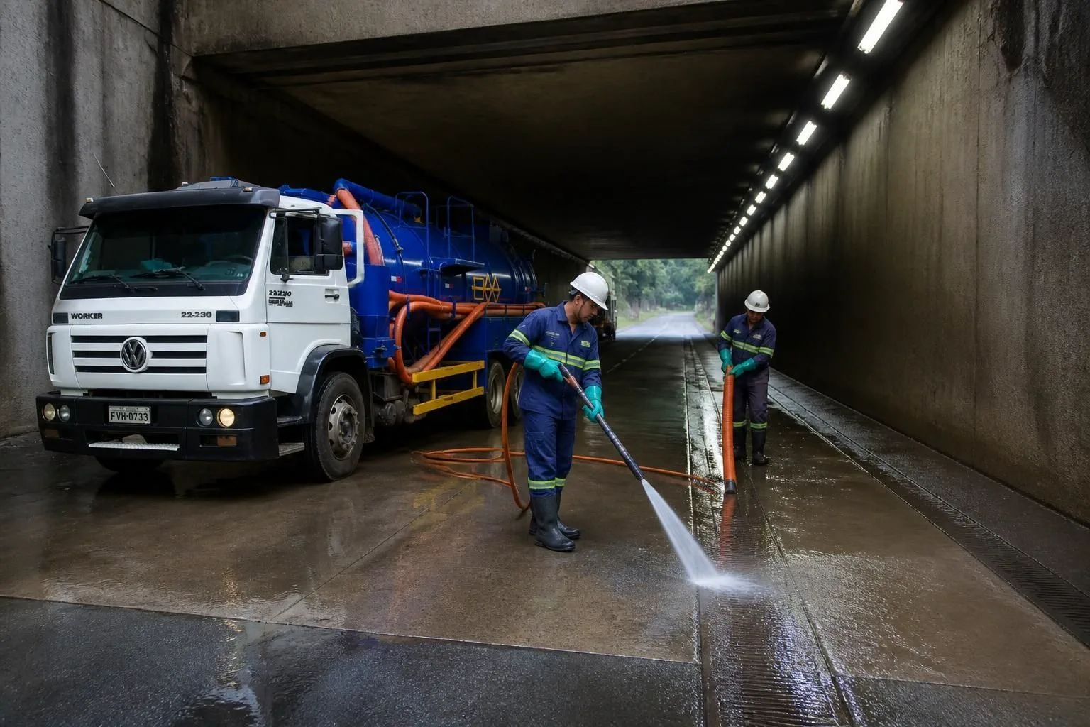 Hidrojateamento e limpeza em túnel